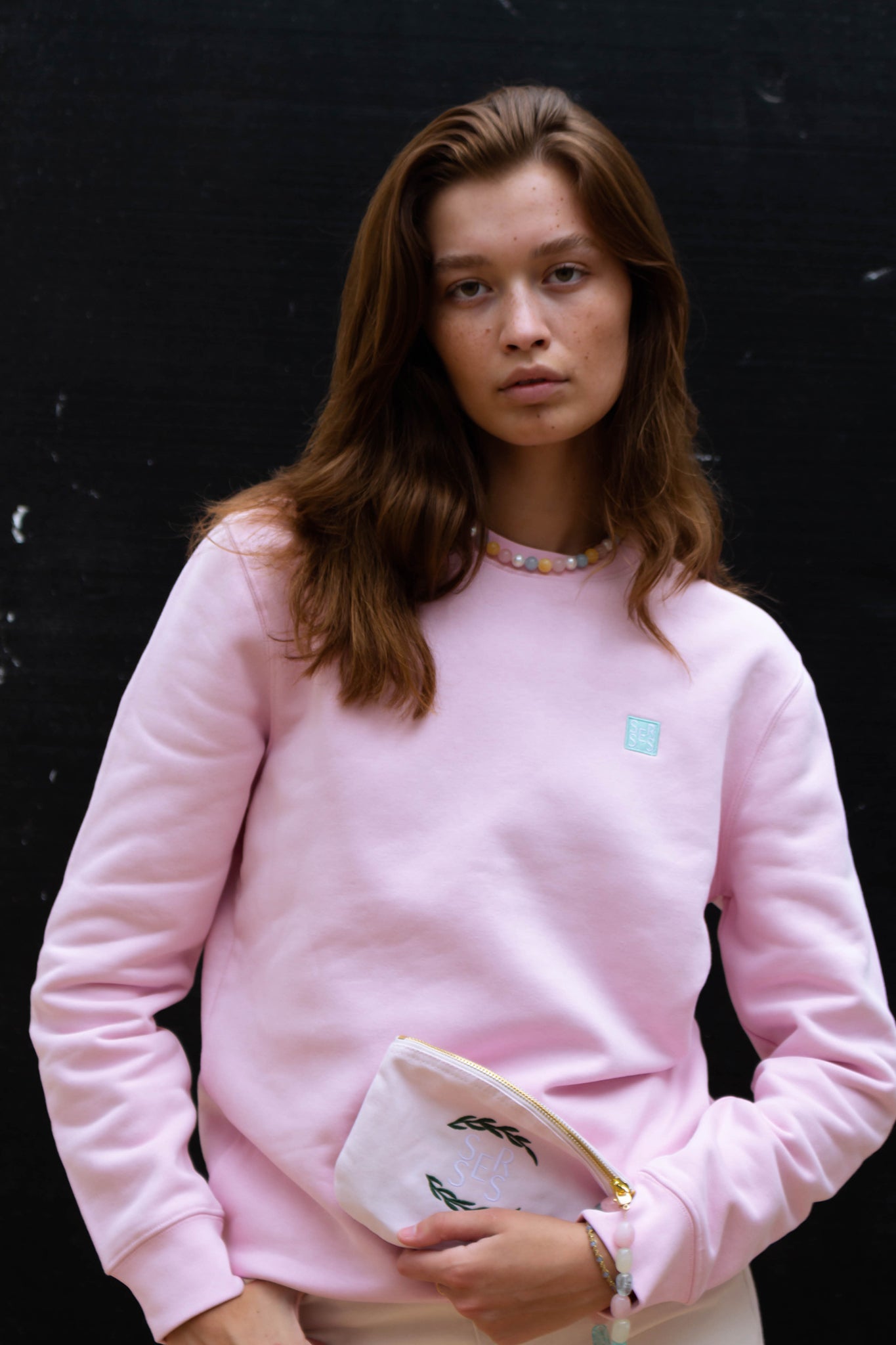 Monogram Organic Sweatshirt in Pale Pink